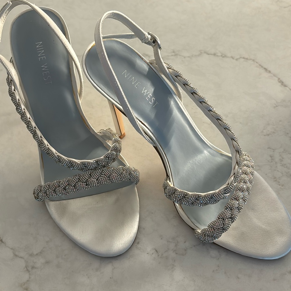 Worn once, Nine West Satin Rhinestone heels - size 9.5